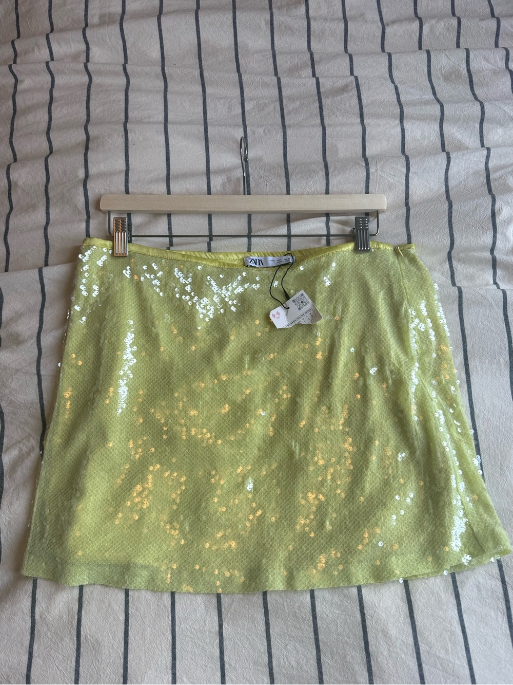 Zara Neon Lime Sequin Mini Skirt